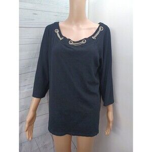 Lane Bryant Top 22/24 Black Chain Collar Cold Shoulder Shirt Gothic Punk 3/4 Sle